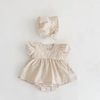 0-24 м Одежда для новорожденных девочек, летний хлопковый комбинезон со шляпой, элегантный комбинезон, милое милое платье, наряды принцессы