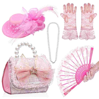 1 комплект для чаепития для девочек, принадлежности для костюмов для девочек, шляпа, перчатки, веер, ожерелье и сумка