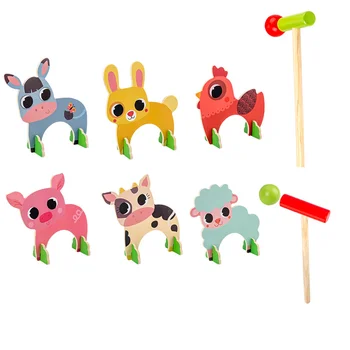 1 набор деревянных животных, набор для игры в крокет, детские спортивные игры в бейсбол, обучающая игрушка