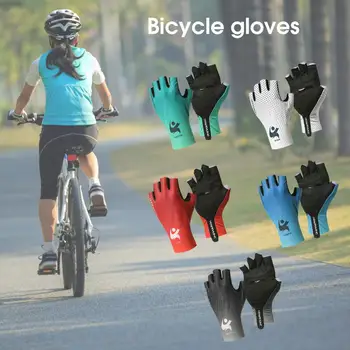 1 пара солнцезащитных велосипедных перчаток с противоскользящим буквенным принтом, Ударопрочные дышащие велосипедные перчатки унисекс на полпальца для лета