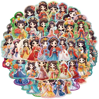 10/50 шт, версия Q, китайский древний костюм, наклейка принцессы с цветами для девочек, украшение для детских игрушек, Гитара, чемодан, сделай сам, Водонепроницаемый