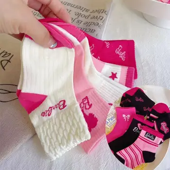10 пар полосатых носков Kawaii Children Barbie розового цвета с любовным письмом, Аниме, Мягкие Детские носки для мальчиков и девочек, осень-зима, дышащие Удобные носки