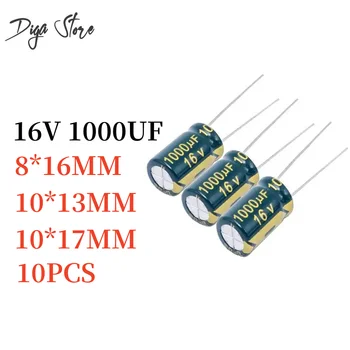 10 шт Алюминиевый электролитический конденсатор 1000 мкФ 16 В 8x16 10X13 10X17 мм frekuensi tinggi Радиальный электролитический конденсатор