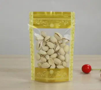 100шт Золотой прозрачный пластиковый пакет для еды, упаковки орехов и фасоли с застежкой-молнией
