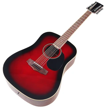12-струнная акустическая гитара 41-дюймовый полноразмерный дизайн Глянцевая народная гитара Столешница из ели Черный Красный Натуральный цвет