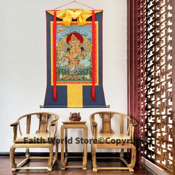 140 см-ТОП из шелка ручной работы Тханка -Тибетский буддизм Тхангга -эффективная Защита желтый бог удачи Желтое искусство Будды Джамбалы