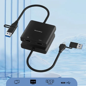 2-Портовый USB C Концентратор Type-C с Двойным HDMI-совместимым Адаптером 4K 60Hz с Двойным Расширением Экрана 4 в 1 USB-Расширитель Для Ноутбука, Телефона, ПК