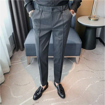 2023 Корейский Стиль Мужские Весенние Высококачественные Брюки для отдыха/Мужские Облегающие Модные Однотонные Офисные брюки Плюс размер 29-36
