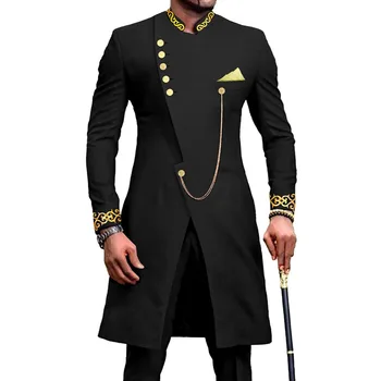 2023 Мужской черный Сапфировый комплект из 2 предметов, приталенный комплект с вышитыми манжетами и воротником-стойкой, свадебное пальто и брюки с ласточкиным хвостом для жениха