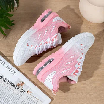 2023 Новые женские Спортивные кроссовки большого размера 36-42 Фиолетово-розового цвета для девочек, спортивные кроссовки на воздушной подушке для бега