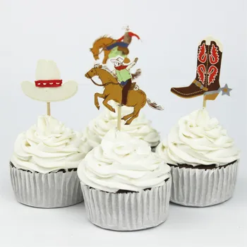 24 Шт, Топпер для кексов West Cowboy, Вечеринка по случаю Дня рождения, Детская вечеринка, Принадлежности для декора детских тортов