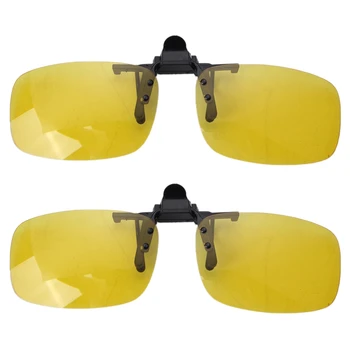 2X Прямоугольные Прозрачные Желтые линзы Без оправы с клипсой для очков ночного видения для вождения