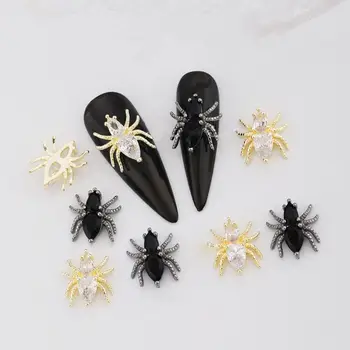 2шт Роскошный Циркон-паук для ногтей со стразами в стиле панк на Хэллоуин, 3D украшение для ногтей для женщин, аксессуары для маникюра своими руками