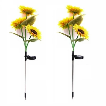 3 Головки солнечного светодиодного наружного освещения Sunflower с управлением на солнечной энергии Дворовая дорожка Украшение сада Газон
