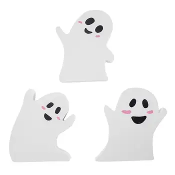 3 Упаковки Милых белых Призраков Счастливого Хэллоуина, Деревянные Центральные знаки, украшения для стола на Хэллоуин, Реквизит для трюков или угощений