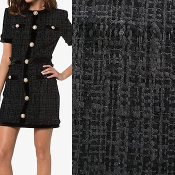 50x145 см Модная черная лента, окрашенная пряжей, Твидовая ткань для женщин, осенняя куртка, платье, костюмы, пальто, юбка, ткань для шитья своими руками