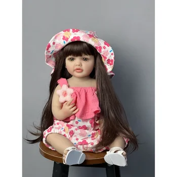 55 СМ Возрожденная Девочка Кукла Игрушка Мягкая Силиконовая Реалистичная 22-Дюймовая Возрожденная Кукла Малыш Художественная Кукла Подарки на День Рождения для Ребенка
