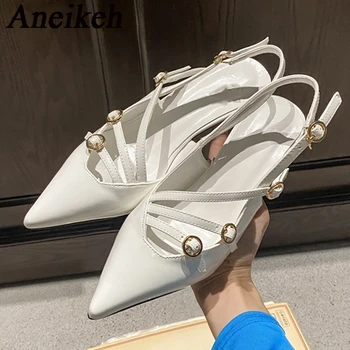 Aneikeh 2024, Сексуальная искусственная пряжка, Декоративные женские босоножки на тонких высоких каблуках с заостренной узкой лентой, Свадебное платье Zapatos