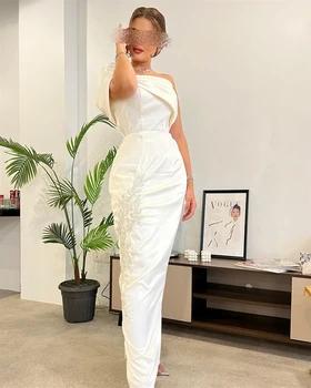 AsaNagi Белые Атласные Вечерние Платья С Аппликацией С Открытыми Плечами Русалка Простое Вечернее Платье 2023 Robe Soirée 칵테일드레스