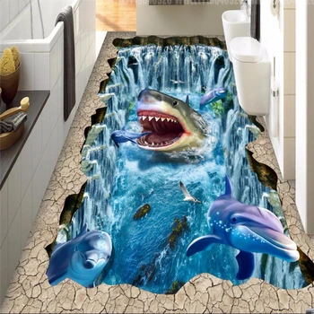 beibehang обои на заказ для стен 3D напольная роспись акула дельфин ПВХ пвх самоклеящиеся обои обои для домашнего декора