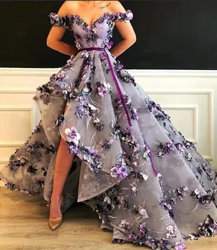 CloverBridal Асимметричное фиолетовое платье с открытыми плечами для особых случаев, кружевное платье с вышивкой в виде цветка, WP9750