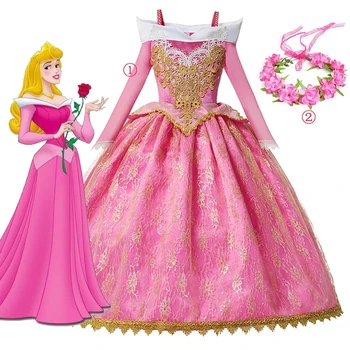 Disney Luxury Sleep Beauty Girl Costume Aurora Розовое Платье Для Детей, Необычный Детский Косплей, Маскарадный Костюм, Карнавальная Рождественская Одежда