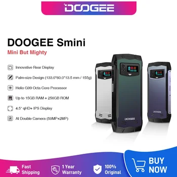 DOOGEE Smini 4,5 ”qHD Дисплей 50-Мегапиксельная Камера Helio G99 8 ГБ + 7 ГБ Расширенной оперативной памяти + 256 ГБ ПЗУ Инновационный Задний дисплей 3000 мАч 18 Вт Заряда