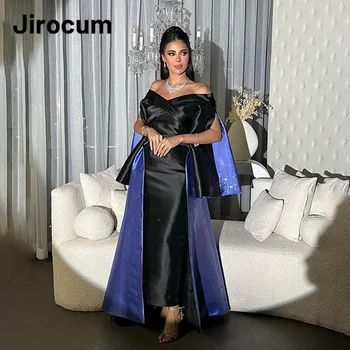 Jirocum Атласное платье Русалки для выпускного вечера, расшитое бисером, с открытыми плечами, роскошное вечернее платье для вечеринки со съемным шлейфом, Черные платья для официальных мероприятий