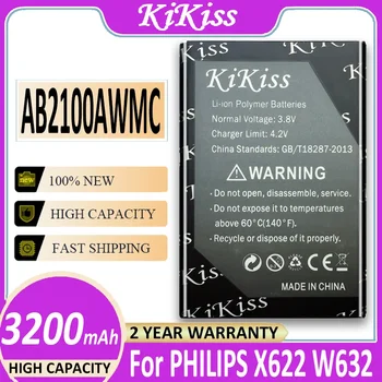 KiKiss Аккумулятор AB2100AWMC 3200 мАч Для PHILIPS Xenium X622 W632 W336 V726 CTX622 CTW632 CTW336 Bateria + Номер Трека