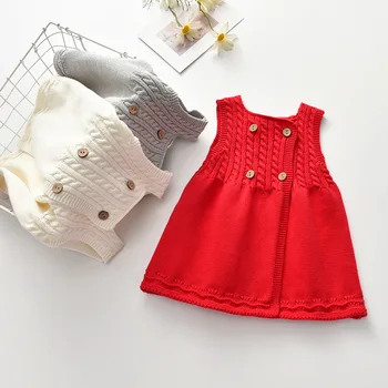 MODX 2023 Осенне-зимнее детское платье для девочек, двубортное платье без рукавов, полосатое трикотажное стрейчевое теплое детское платье для девочек