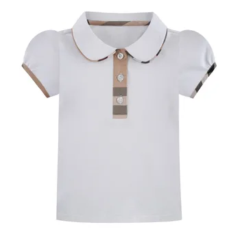 MODX/ новая летняя футболка для девочек, контрастная клетчатая футболка с короткими рукавами и отворотом, белая футболка для девочек 2-8 лет, летнее платье