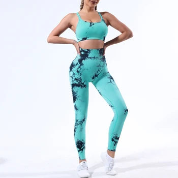 MODX Новый комплект для йоги Tie Dye из 2 предметов, женский спортивный костюм, комплект для фитнеса, женские леггинсы, спортивный бюстгальтер, дышащие брюки с высокой талией, костюм