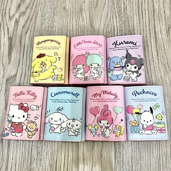 Sanrio Hello Kitty Mymelody Kuromi Cinnamoroll Pochacco Фигурки Пурина С Помпоном, трехкратный Мультяшный Кошелек для Отдыха с Несколькими картами, Игрушка