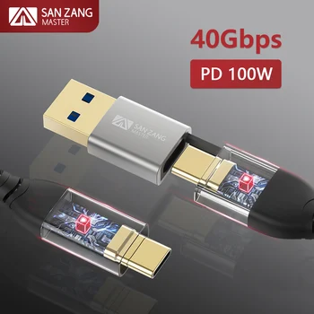 SANZANG USB 3,2 PD100W Кабель Для Быстрой Зарядки 40 Гбит/с от USB A до Type C Кабель Для Передачи Данных Проводная Линия для Зарядного Устройства Телефона Адаптер 1 М Оплетка