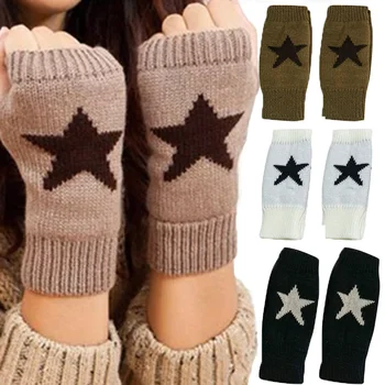 Y2K Модные вязаные перчатки без пальцев с пентаграммой, зимние мягкие теплые шерстяные перчатки для вязания, гибкие перчатки для рук, теплые перчатки для мужчин и женщин