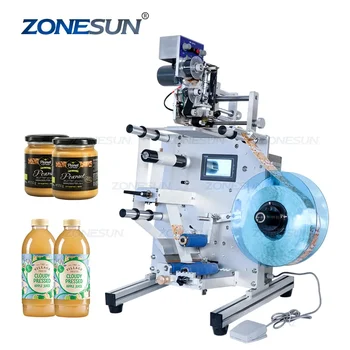 ZONESUN SL-130, винная двухсторонняя наклейка, круглая вода, полуавтоматическая цифровая печатная машина для этикетирования пластиковых бутылок