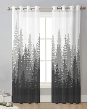 Абстрактный лесной градиент, темно-серая занавеска, тюлевые занавески для гостиной, Кухонные шторы из вуали