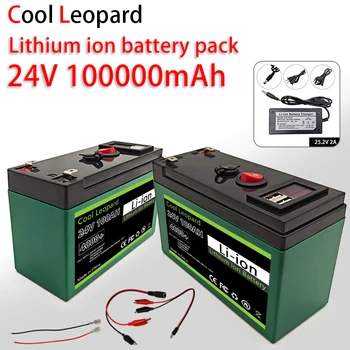 Аккумуляторная литиевая батарея 18650 24V 100Ah для светодиодной лампы, литий-ионный аккумулятор для электромобиля на солнечной батарее + зарядное устройство 25,2 В 2A