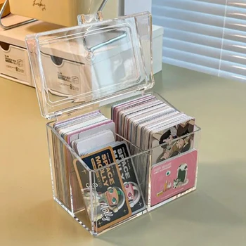 Акриловый прозрачный ящик для хранения карточек Kpop Коробка для хранения фотокарточек Отделение для органайзера визитных карточек с откидной крышкой