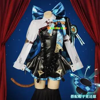 Аниме Игра Genshin Impact Линетт косплей Парик Полный комплект костюма Ассистента Фокусника Карнавальная униформа одежда Женское платье на Хэллоуин