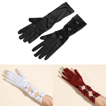 Атласные перчатки Женские вечерние перчатки средней длины для ночного клуба, перчатки для рук