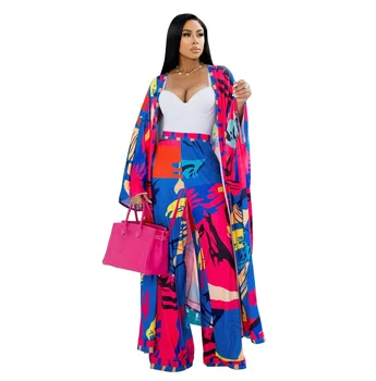 Африканская одежда для женщин, весна-осень, Элегантная африканская одежда с длинным рукавом из полиэстера, комплекты из 2 предметов, пальто, длинные брюки