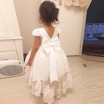 Белое вечернее платье принцессы для маленьких девочек, детское платье-пачка с большим бантом, детский костюм для дня рождения и свадебной церемонии, одежда Vestidos