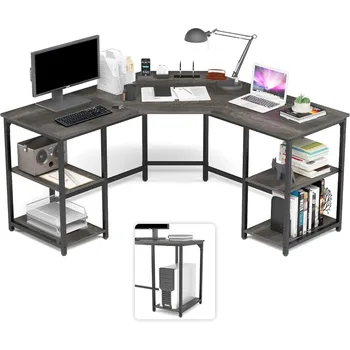 Большой компьютерный стол L-образной формы С полками, игровой стол, стол для хранения ПК, письменное рабочее место для домашнего офиса, Кабинетная стойка