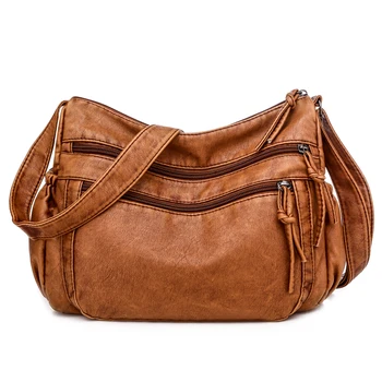 Винтажная женская сумка через плечо из искусственной кожи, мягкая женская сумочка с несколькими карманами, дизайнерская сумка с клапаном, дамская сумочка