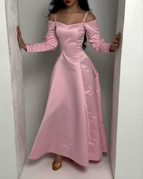 Винтажные розовые платья на бретельках с длинными рукавами для выпускного вечера длиной до щиколоток для особых случаев vestidos de novia Вечернее платье для вечеринки