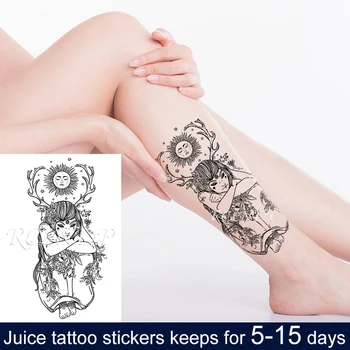 Водонепроницаемая Временная наклейка с соковыми чернилами Sun Goddess Planet Plant Fruit Gel Стойкая татуировка для мужчин Женщин девушек