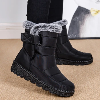 Водонепроницаемые зимние ботинки для женщин, Новые зимние ботинки из искусственного меха с длинным плюшем, женские ботильоны на платформе, теплая хлопковая обувь для пар.