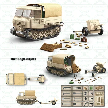 Военная серия WW2 Rso/01 Трактор 37-мм противотанковая артиллерия Классическая коллекция моделей Строительные блоки Кирпичи Игрушки Подарки