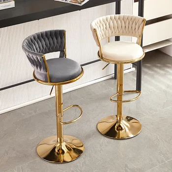 Вращающийся бархатный барный стул со спинкой для кухонной стойки или бара, регулируемый скандинавский подъемный барный стул с высокой ножкой, мебель для дома